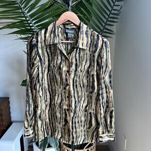 Notations Gold Black Zebra Sheer Blouse S Button Up Y2K Retro Statement